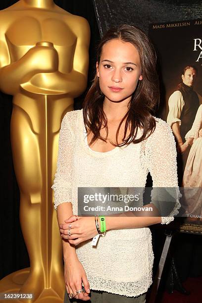 Actress Alicia Vikander of the film 'A Royal Affair' attends the 85th annual Academy Awards Foreign Language Film Award photo-op held at the Dolby...