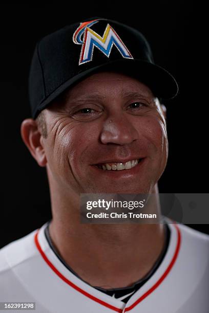 Michael Wuertz of the Miami Marlins poses for a photograph at spring training media photo day at Roger Dean Stadium on February 22, 2013 in Jupiter,...