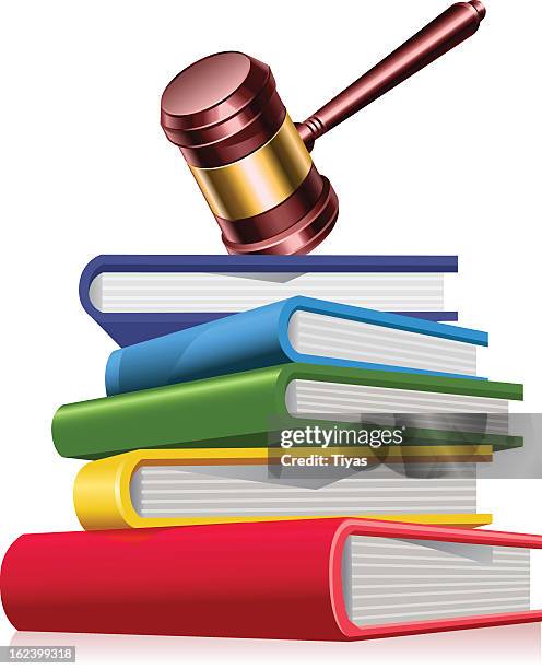 gavel and books - book stack white background stock illustrations