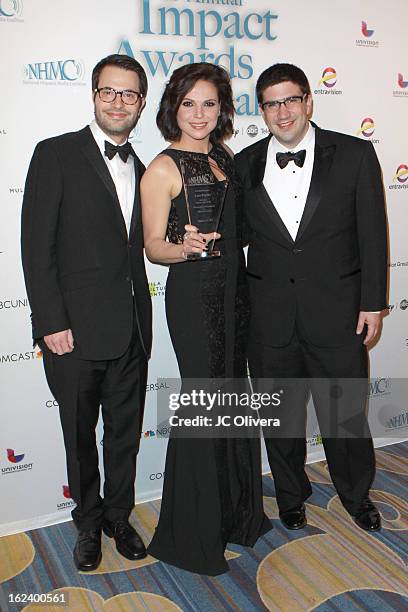 Producers Edward Kitsis , Adam Horowitz and Actress Lana Parrilla attend National Hispanic Media Coalition's 16th Annual Impact Awards Gala at the...