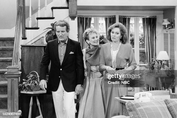 Rites of Passage: Part 1" Episode 23 -- Pictured: Nicolas Coster as David Warner, Cloris Leachman as Beverly Ann Stickle, Marj Dusay as Monica Warner...