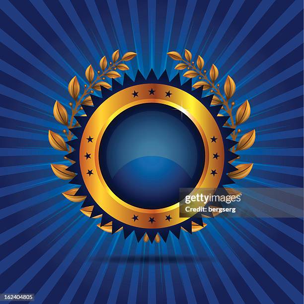 blue glossy icon with laurel wreath - olympics vector stock illustrations