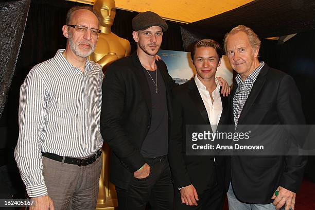 Producer Aage Aaberge, actor Gustaf Skarsgard, actor Jakob Oftebro and writer Petter Skavlan of the film 'Kon-Tiki,' attends the 85th annual Academy...