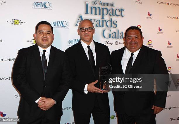 Elias Patricio Ontiveros , Nicholas Ontiveros Sons of the Late Actress Lupe Ontiveros and Producer Tony Hernandez pose with his Lupe Ontiveros...