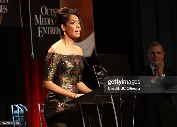 Actress Gina Torres speaks at the National Hispanic Media Coalition's 16th Annual Impact Awards Gala at the Beverly Wilshire Four Seasons Hotel on...