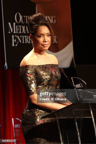 Actress Gina Torres speaks at the National Hispanic Media Coalition's 16th Annual Impact Awards Gala at the Beverly Wilshire Four Seasons Hotel on...