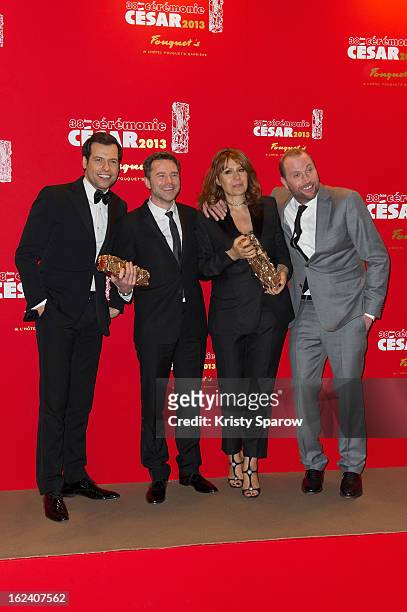 Laurent Lafitte, Guillaume de Tonquedec, Valerie Benguigui and Francois Damiens attend the Cesar Film Awards 2013 at Le Fouquet's on February 22,...