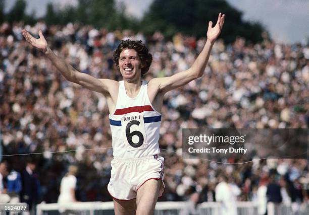 Brendan Foster of Great Britain celebrates after winning the 5000 Metres during the Great Britain v Russia match at Crystal Palace, London. \...