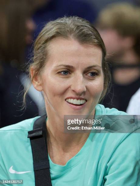 Player Allie Quigley of the Chicago Sky attends a game between the New York Liberty and the Las Vegas Aces at Michelob ULTRA Arena on August 17, 2023...