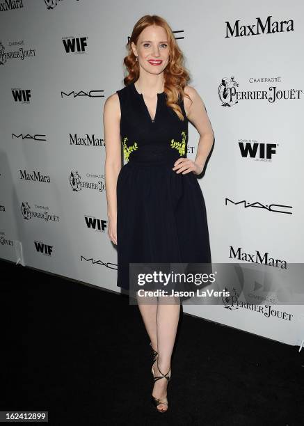 Actress Jessica Chastain attends the 6th annual Women In Film pre-Oscar cocktail party at Fig & Olive Melrose Place on February 22, 2013 in West...