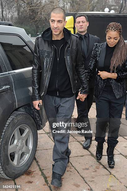 Wissam al Mana and Janet Jackson arrive at the Roberto Cavalli fashion show as part of Milan Fashion Week Womenswear Fall/Winter 2013/14 on February...