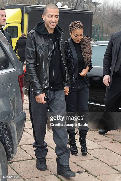 Wissam al Mana and Janet Jackson arrive at the Roberto Cavalli fashion show as part of Milan Fashion Week Womenswear Fall/Winter 2013/14 on February...