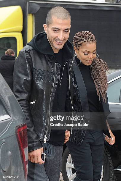 Wissam al Mana and Janet Jackson arrive at the Roberto Cavalli fashion show as part of Milan Fashion Week Womenswear Fall/Winter 2013/14 on February...