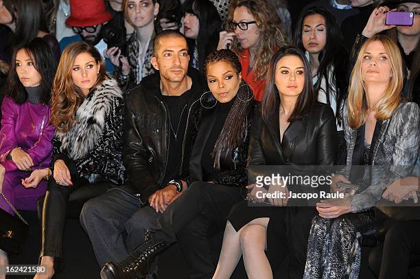 Dong Jie, Olivia Palermo, Wissam al Mana, Janet Jackson, Preity Zinta and Filippa Lagerback attend the Roberto Cavalli fashion show as part of Milan...