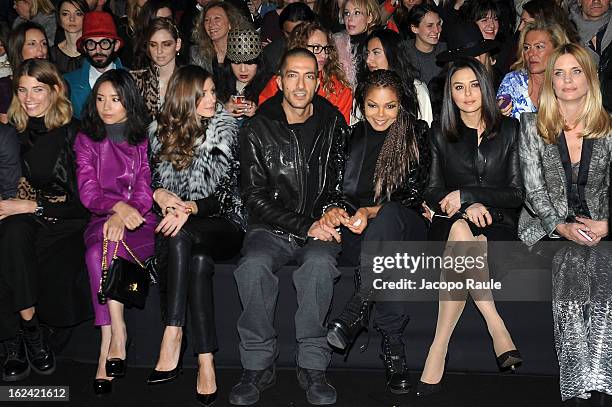 Dong Jie, Olivia Palermo, Wissam al Mana, Janet Jackson, Preity Zinta, Filippa Lagerback, and guest attend the Roberto Cavalli fashion show as part...