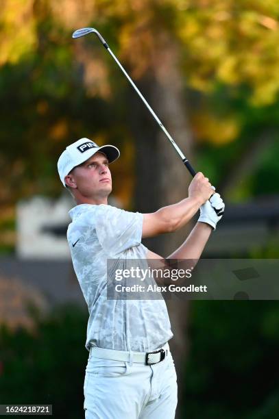 William Mouw shoots from the ninth hole during the second round of the Albertsons Boise Open presented by Chevron at Hillcrest Country Club on August...