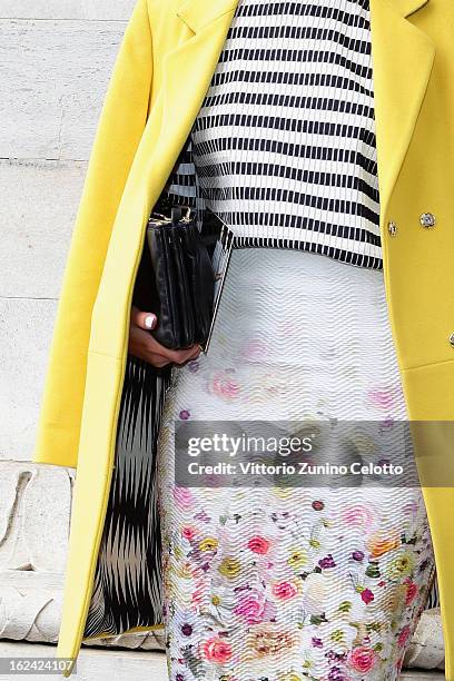 Nicole Warne attends the Roberto Cavalli fashion show as part of Milan Fashion Week Womenswear Fall/Winter 2013/14 on February 23, 2013 in Milan,...