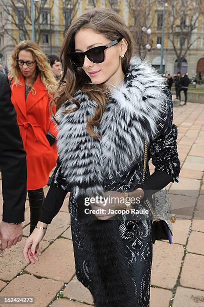 Olivia Palermo arrives at the Roberto Cavalli fashion show as part of Milan Fashion Week Womenswear Fall/Winter 2013/14 on February 23, 2013 in...