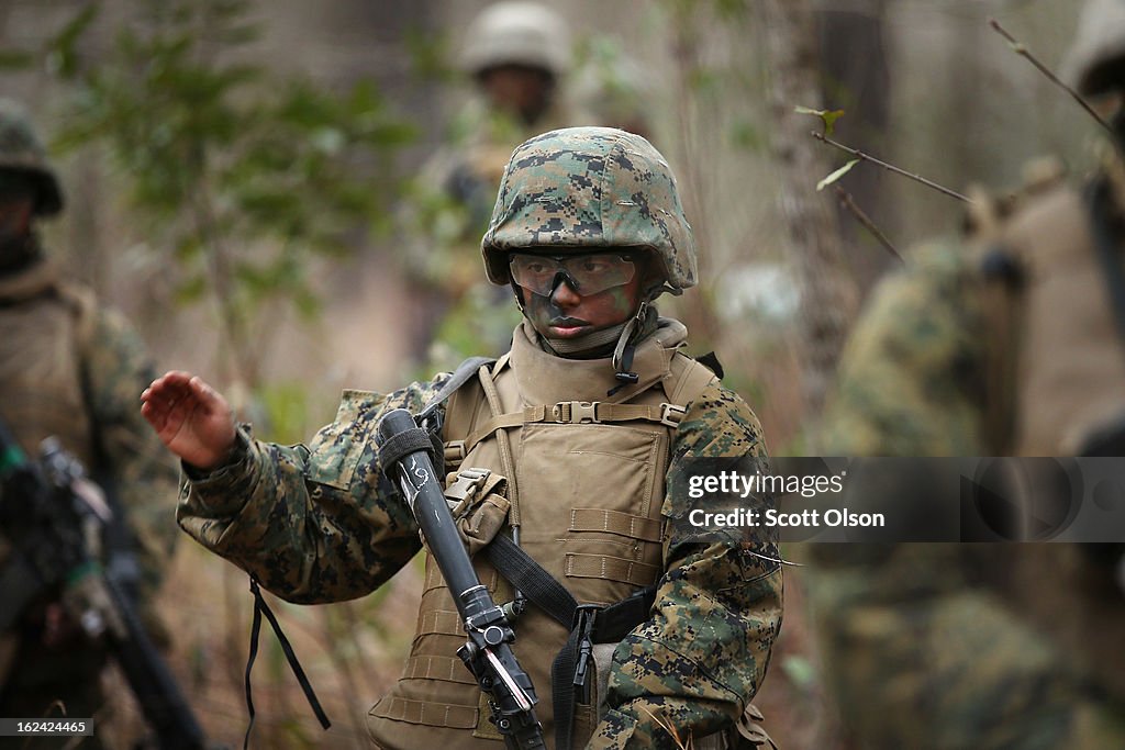 Female Marines Participate In Marine Combat Training At Camp LeJeune