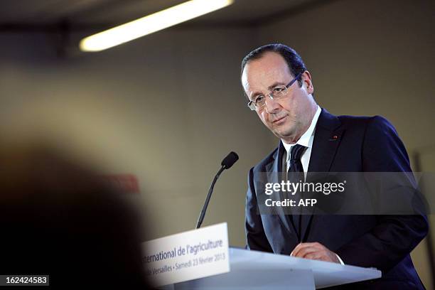 French President Francois Hollande holds a press conference during the 50th International Agriculture Fair, at the Porte de Versailles exhibition...