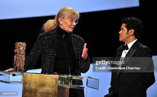 Margaret Menegoz receives from Jamel Debbouze the Best Film Cesar for 'Amour' on behalf of Michael Haneke during the 37th Cesar Film Awards Cesar...