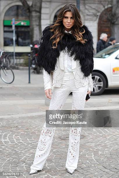Claudia Galanti arrives at the Roberto Cavalli fashion show as part of Milan Fashion Week Womenswear Fall/Winter 2013/14 on February 23, 2013 in...