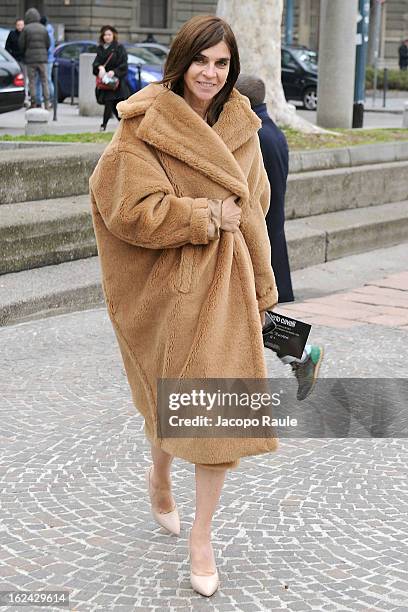 Carine Roitfeld arrives at the Roberto Cavalli fashion show as part of Milan Fashion Week Womenswear Fall/Winter 2013/14 on February 23, 2013 in...