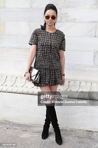 Guest attends the Roberto Cavalli fashion show as part of Milan Fashion Week Womenswear Fall/Winter 2013/14 on February 23, 2013 in Milan, Italy.