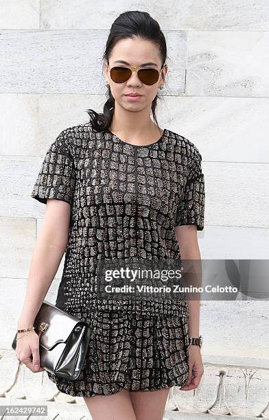 Guest attends the Roberto Cavalli fashion show as part of Milan Fashion Week Womenswear Fall/Winter 2013/14 on February 23, 2013 in Milan, Italy.