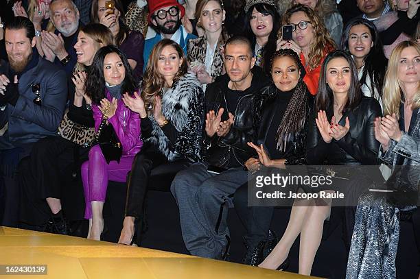 Dong Jie, Olivia Palermo, Wissam al Mana, Janet Jackson, Preity Zinta, Filippa Lagerback and guests attend the Roberto Cavalli fashion show as part...