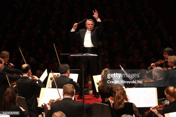 Mariss Jansons leading the Royal Concertgebouw Orchestra in the program of Strauss and Bruckner at Carnegie Hall on Thursday night, February 14, 2013.