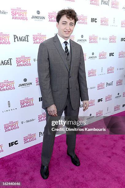 Director Benh Zeitlin with Jameson prior to the 2013 Film Independent Spirit Awards at Santa Monica Beach on February 23, 2013 in Santa Monica,...