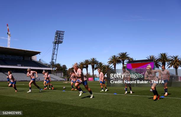 Players of England run during a training session at Central Coast Stadium on August 19, 2023 in Gosford, Australia.