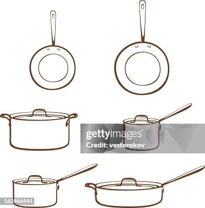 Cookware Drawing Simple Cookware Set Illustration High-Res Vector Graphic - Getty Images