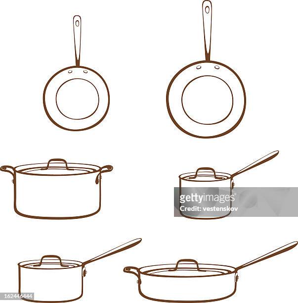 simple cookware set illustration - stew pot stock illustrations