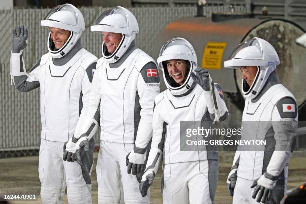 Roscosmos cosmonaut Konstantin Borisov, European Space Agency astronaut Andreas Mogensen, NASA astronaut Jasmin Moghbeli, and Japan Aerospace...