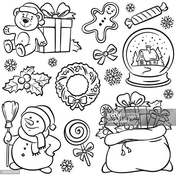 page of  christmas themed sketches - snowman stock illustrations