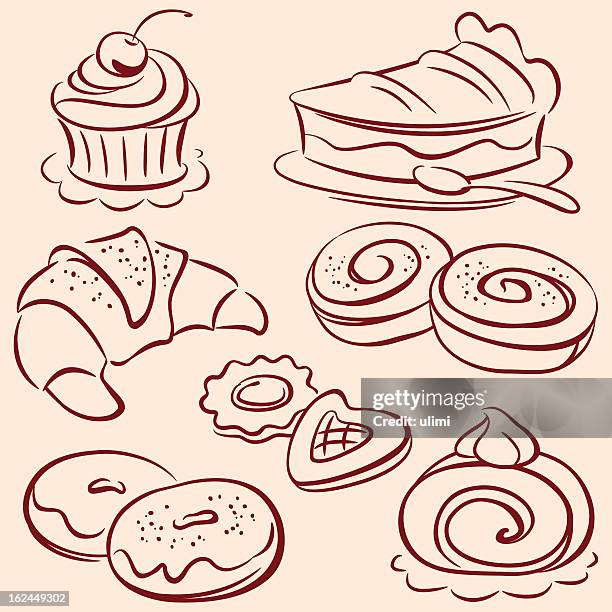 illustrazioni stock, clip art, cartoni animati e icone di tendenza di torte - bakery outline