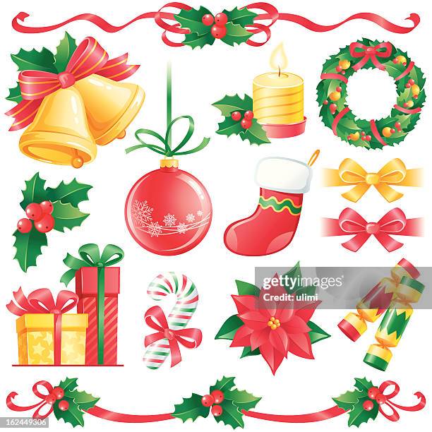 christmas design elements - christmas flower arrangement stock illustrations