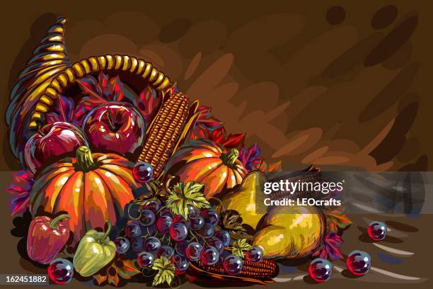 wunderschöne thanksgiving hintergrund - füllhorn stock-grafiken, -clipart, -cartoons und -symbole