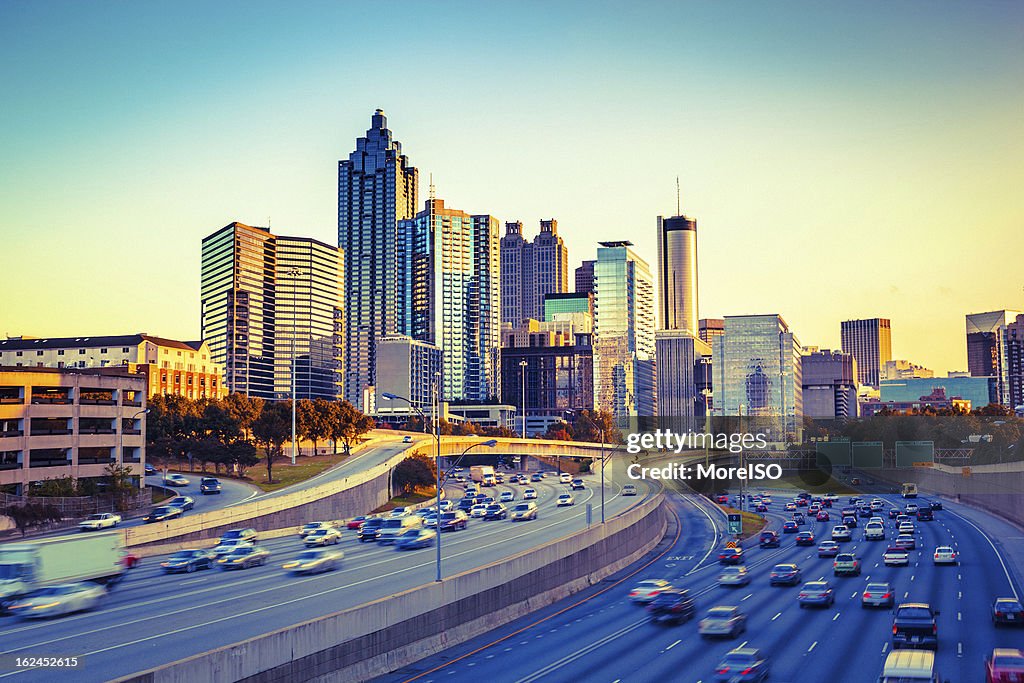 Atlanta Skyline and Highway at Sunset