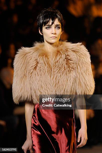 Model walks the runway at the Marc Jacobs Autumn Winter 2013 fashion show during New York Fashion Week on February 14, 2013 in New York, United...