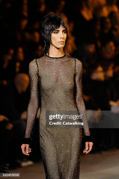 Model walks the runway at the Marc Jacobs Autumn Winter 2013 fashion show during New York Fashion Week on February 14, 2013 in New York, United...