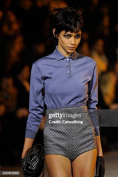 Model walks the runway at the Marc Jacobs Autumn Winter 2013 fashion show during New York Fashion Week on February 14, 2013 in New York, United...