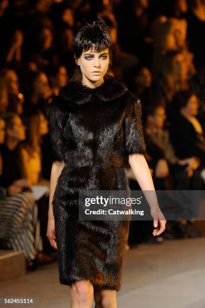 Model walks the runway at the Marc Jacobs Autumn Winter 2013 fashion show during New York Fashion Week on February 14, 2013 in New York, United...