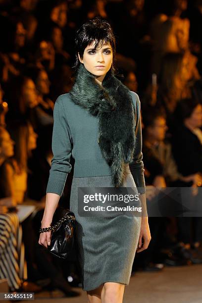 Model walks the runway at the Marc Jacobs Autumn Winter 2013 fashion show during New York Fashion Week on February 14, 2013 in New York, United...