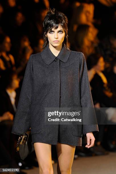 Model walks the runway at the Marc Jacobs Autumn Winter 2013 fashion show during New York Fashion Week on February 14, 2013 in New York, United...