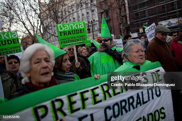 People protest against Bankia's fraud during a march by thousands of people on February 23, 2013 in Madrid, Spain. Public health workers, civil...