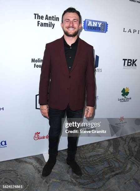 Johnny Manziel arrives at the 23rd Annual Harold & Carole Pump Foundation Gala at The Beverly Hilton on August 18, 2023 in Beverly Hills, California.