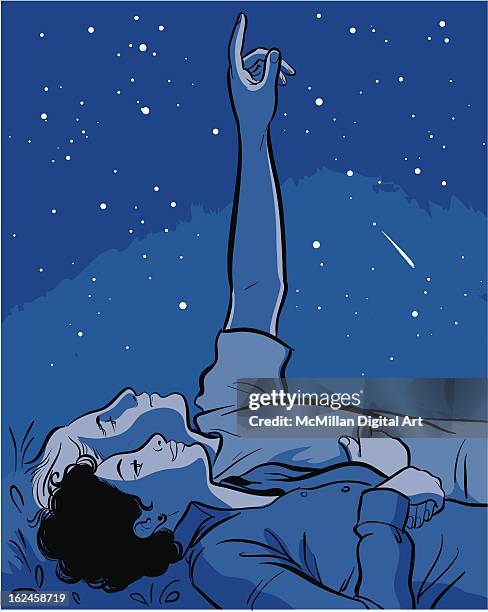 man and woman stargazing - lying on back looking up stock illustrations